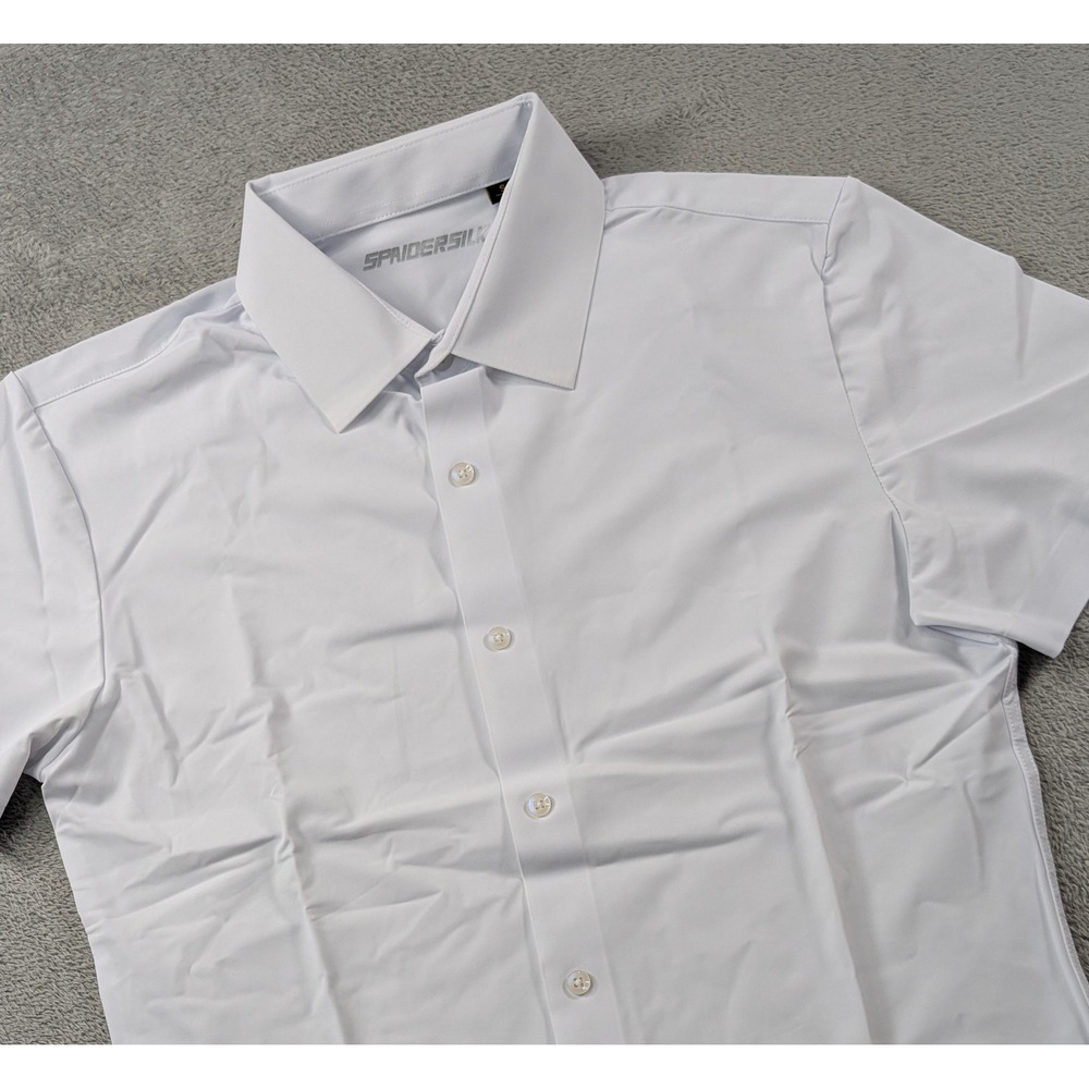 Spaidersilk Mens Short Sleeve Button Down Shirt White Stretch Size Small